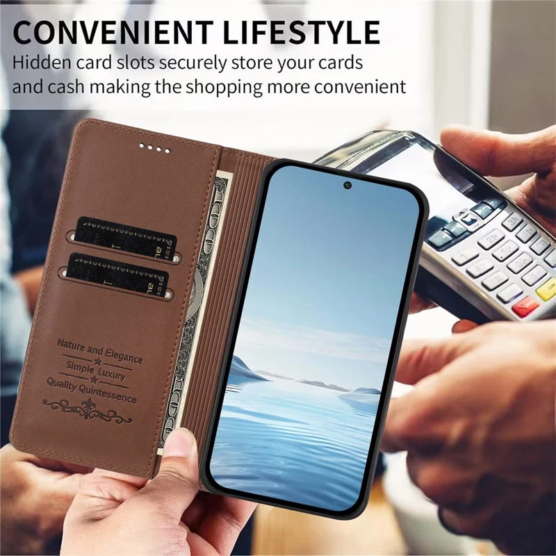 Bulk Purchasing For Motorola Edge 70 5G Leather Case Magnetic Closure RFID Blocking Wallet Phone Cover - Brown
