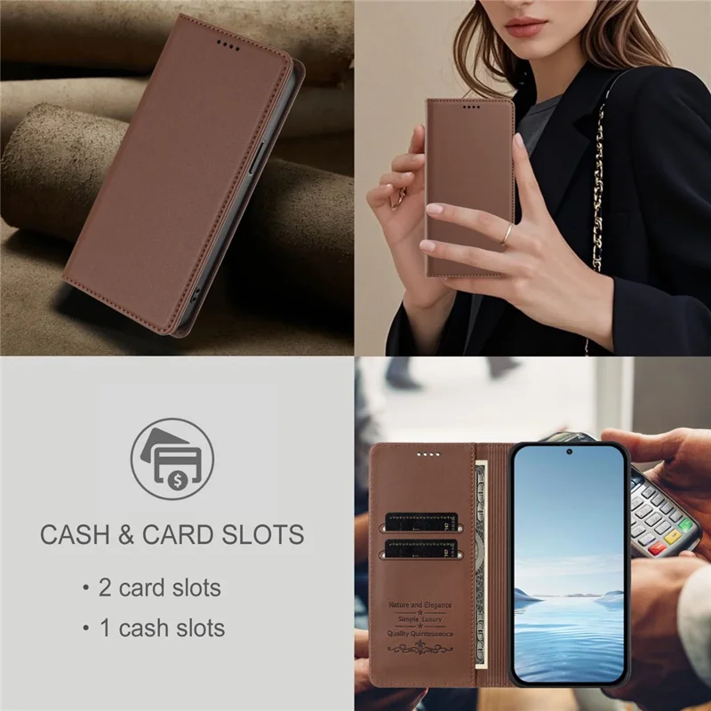 Bulk Purchasing For Motorola Edge 70 5G Leather Case Magnetic Closure RFID Blocking Wallet Phone Cover - Brown