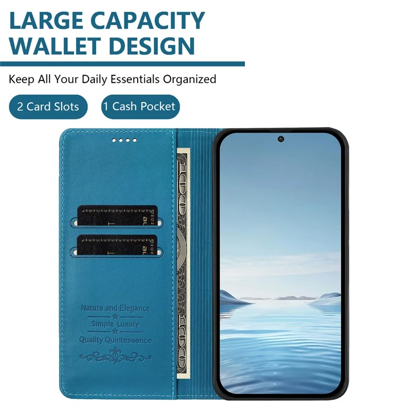 Bulk Purchasing For Xiaomi Redmi Note 15 Pro+ 5G (Global)  /  Poco M8 Pro 5G Leather Case Magnetic Closure RFID Blocking Wallet Phone Cover - Lake Blue