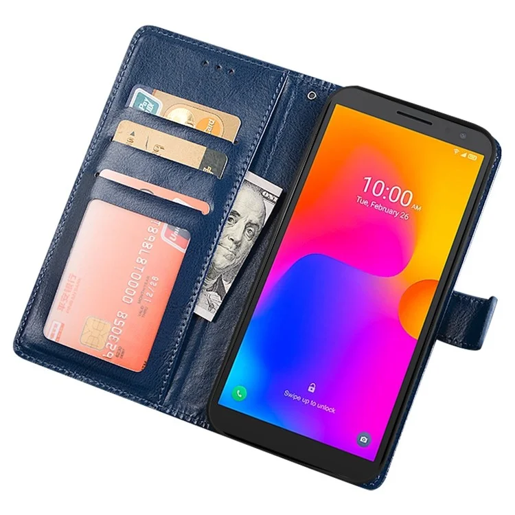 IDEWEI For Alcatel 1B (2022) Crazy Horse Texture Phone Case Anti-fall Wallet Stand PU Leather Smartphone Cover - Blue