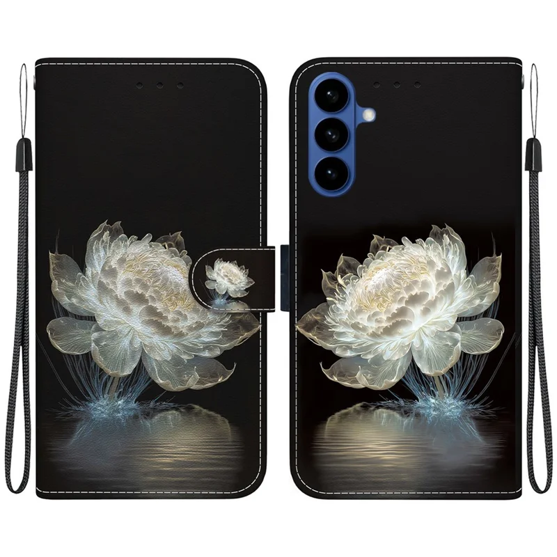 Flipcase med wallet til Samsung Galaxy A37 5G, mønstertrykt læderbeskyttelse mod fald med stropløsning - Crystal Peony
