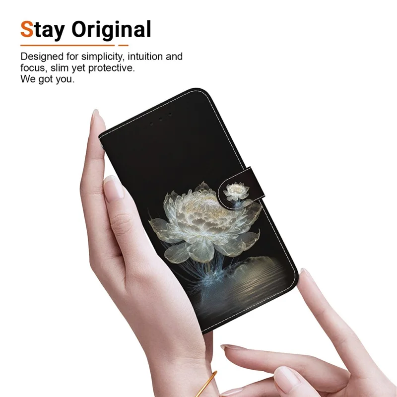 Flipcase med wallet til Samsung Galaxy A37 5G, mønstertrykt læderbeskyttelse mod fald med stropløsning - Crystal Peony