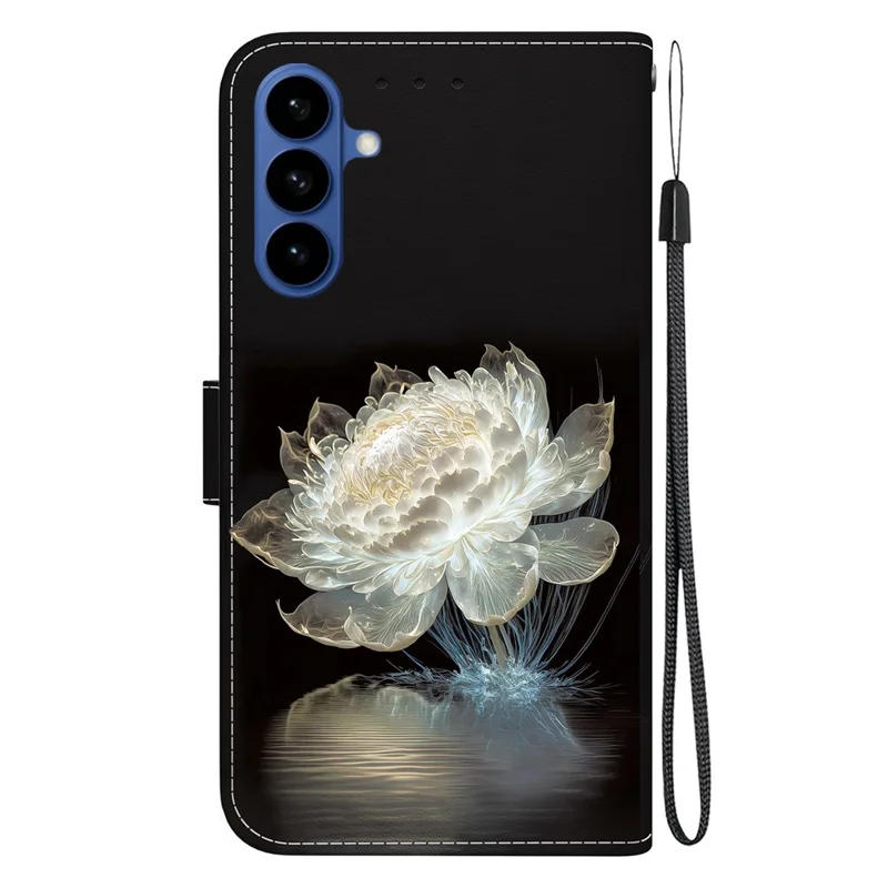 Flipcase med wallet til Samsung Galaxy A37 5G, mønstertrykt læderbeskyttelse mod fald med stropløsning - Crystal Peony
