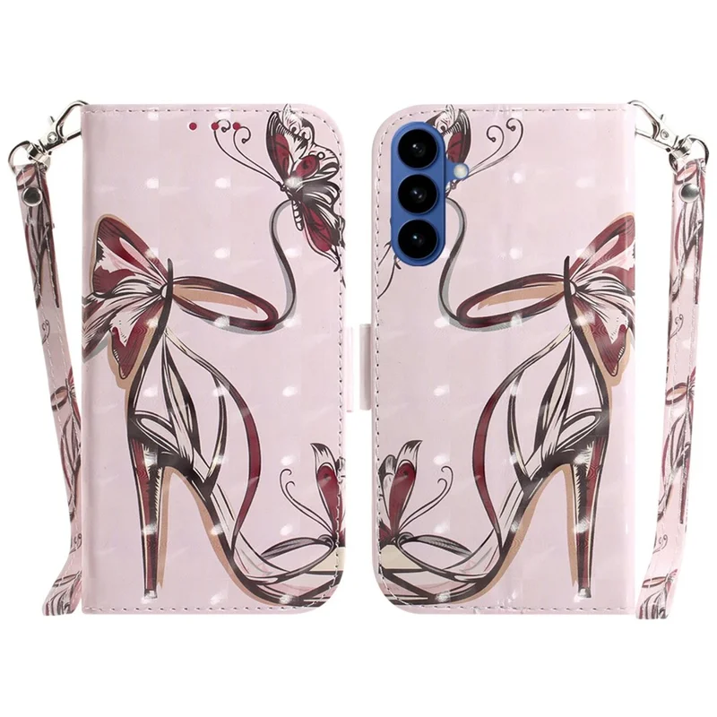 Funda para Samsung Galaxy A37 5G con diseño de patrón impreso, tipo cartera de cuero con correa para muñeca - Mariposas y tacones altos