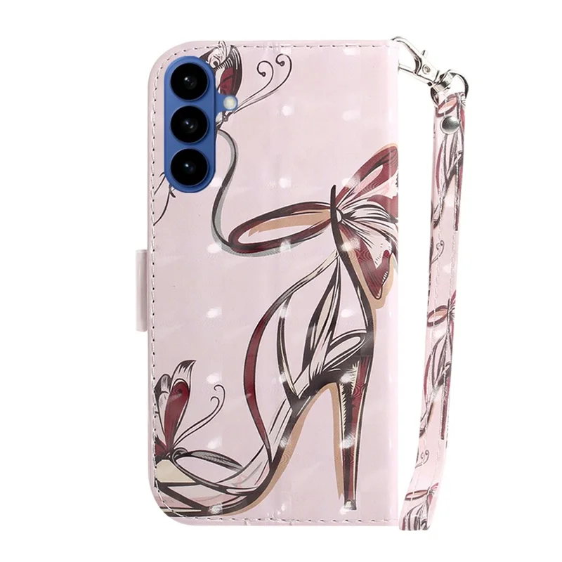 Funda para Samsung Galaxy A37 5G con diseño de patrón impreso, tipo cartera de cuero con correa para muñeca - Mariposas y tacones altos