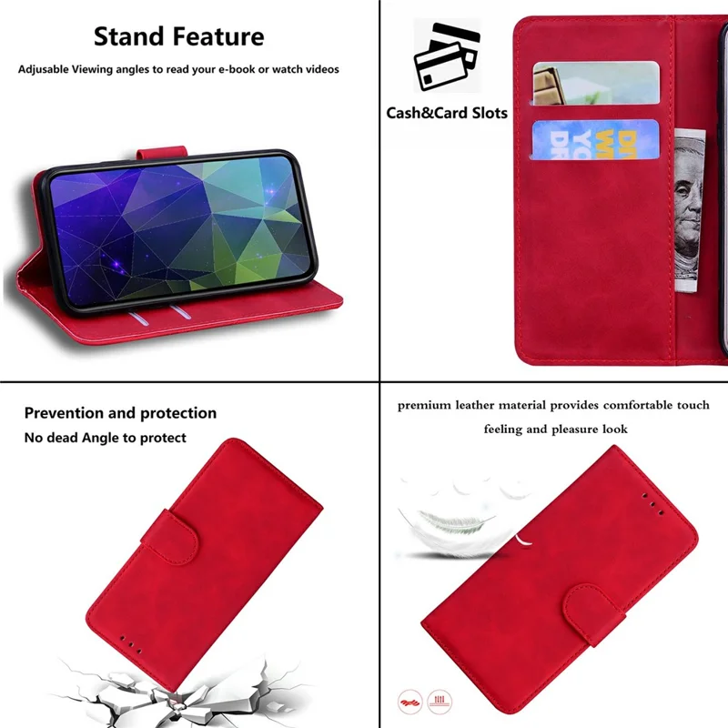 For Samsung Galaxy A37 5G Case Solid Color Leather Wallet Phone Cover - Red