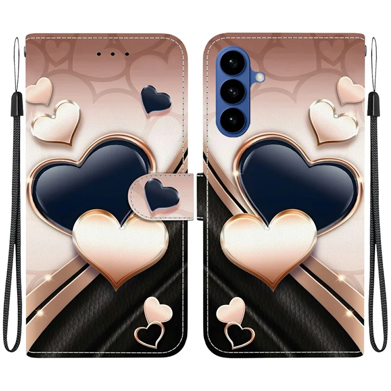 Funda de cuero para Samsung Galaxy A37 5G con soporte, billetera y estampado de patrón, funda para teléfono con correa de muñeca - Amor
