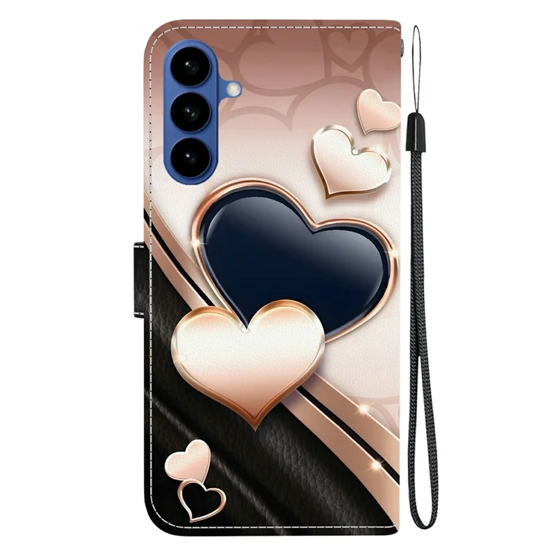 Funda de cuero para Samsung Galaxy A37 5G con soporte, billetera y estampado de patrón, funda para teléfono con correa de muñeca - Amor