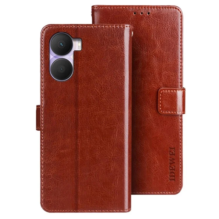 Idewei Pour L'honneur Jouer 40 Plus 5G Texture de Cheval Fou pu Leather Phone Protection Case de Porte-étapes à L'épreuve à Feuilleton - Brun