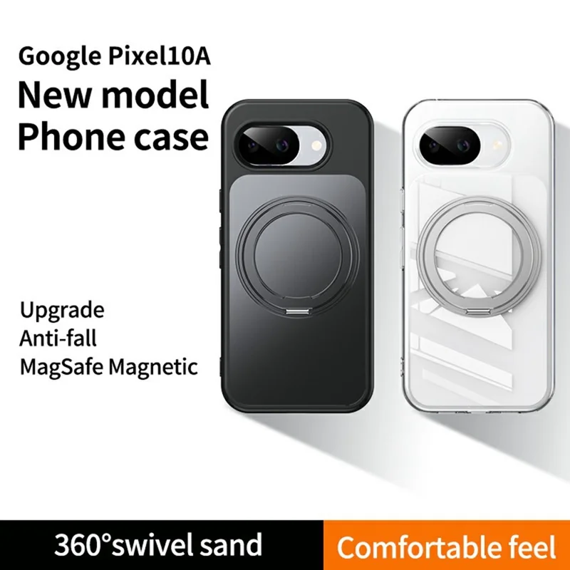 Capa Magnética para Google Pixel 10a com TPU + Acrílico + Metal, Suporte Basculante, Capa Mate para Telemóvel - Preto