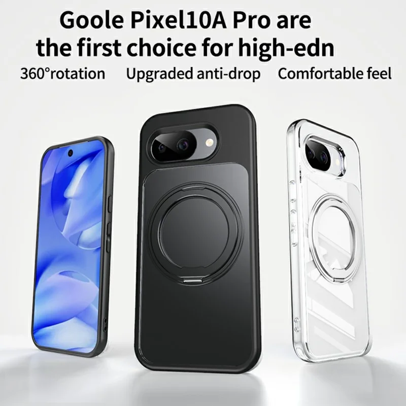 Capa Magnética para Google Pixel 10a com TPU + Acrílico + Metal, Suporte Basculante, Capa Mate para Telemóvel - Preto