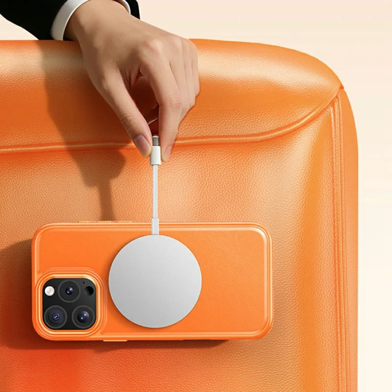 For iPhone 16 Pro Case Compatible with MagSafe Rotating Kickstand Litchi Texture PC TPU Phone Cover - Orange