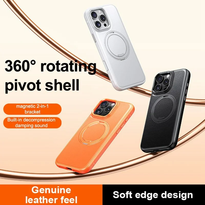 Til iPhone 16 Pro Max Case Kompatibel med MagSafe Roterende Stande Litchi-struktur PC TPU Telefonbeskyttelse - Orange