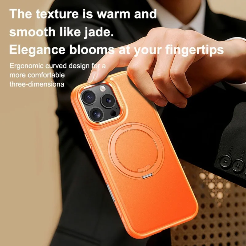 Til iPhone 16 Pro Max Case Kompatibel med MagSafe Roterende Stande Litchi-struktur PC TPU Telefonbeskyttelse - Orange