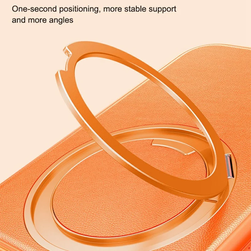 Til iPhone 16 Pro Max Case Kompatibel med MagSafe Roterende Stande Litchi-struktur PC TPU Telefonbeskyttelse - Orange