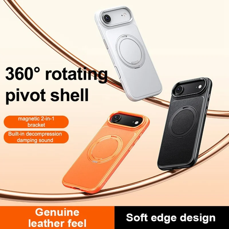 Чехол для iPhone Air, совместимый с MagSafe, с поворотной подставкой, текстура личи, поликарбонатный чехол из ТПУ - Оранжевый