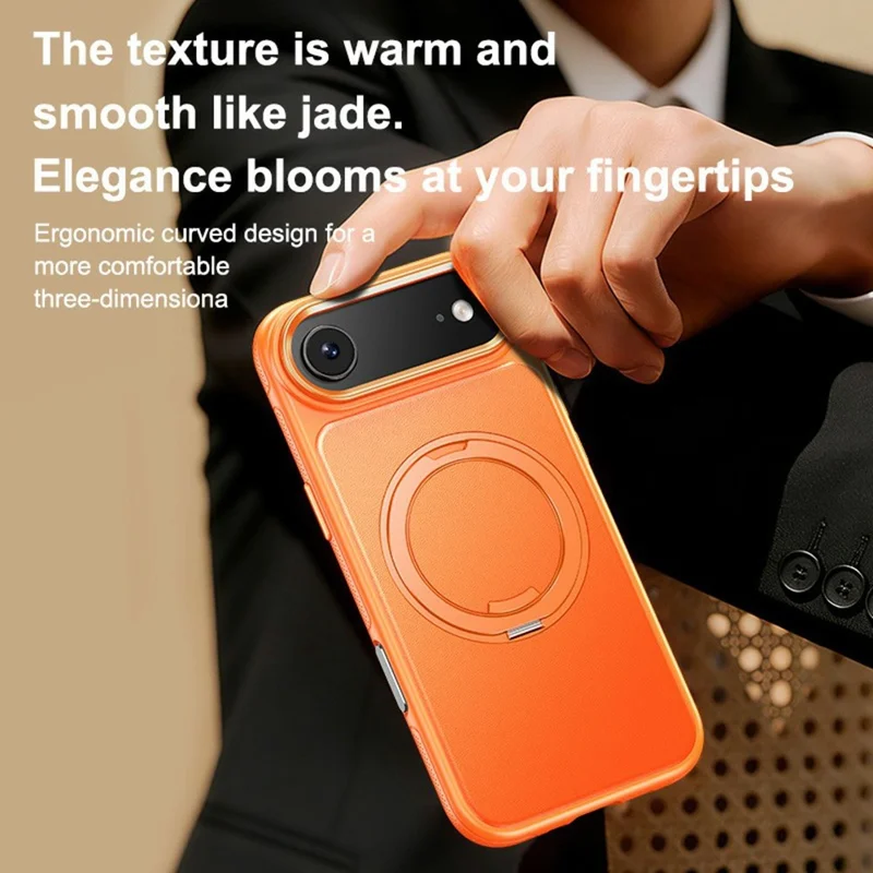 Чехол для iPhone Air, совместимый с MagSafe, с поворотной подставкой, текстура личи, поликарбонатный чехол из ТПУ - Оранжевый