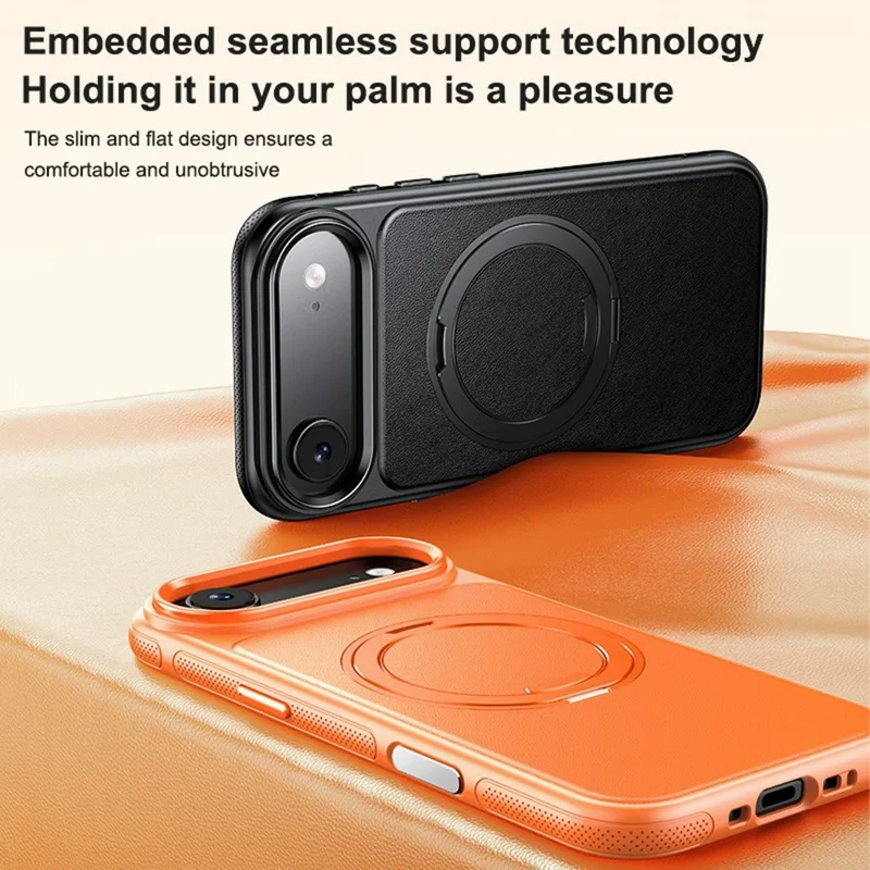 Чехол для iPhone Air, совместимый с MagSafe, с поворотной подставкой, текстура личи, поликарбонатный чехол из ТПУ - Оранжевый