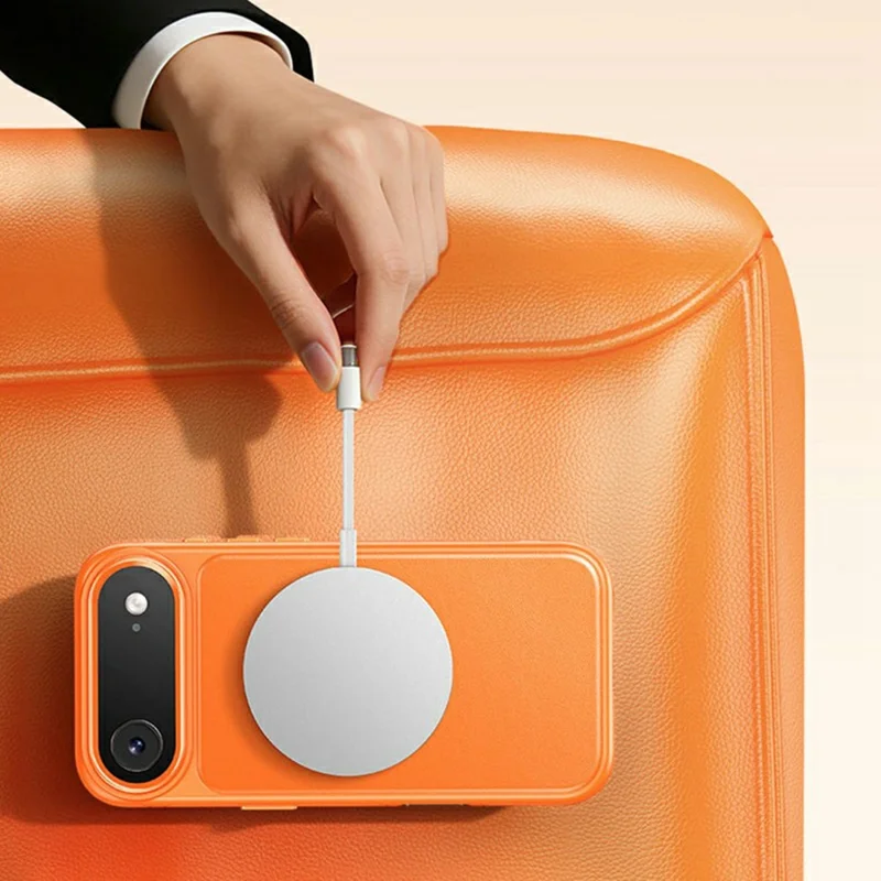 Чехол для iPhone Air, совместимый с MagSafe, с поворотной подставкой, текстура личи, поликарбонатный чехол из ТПУ - Оранжевый