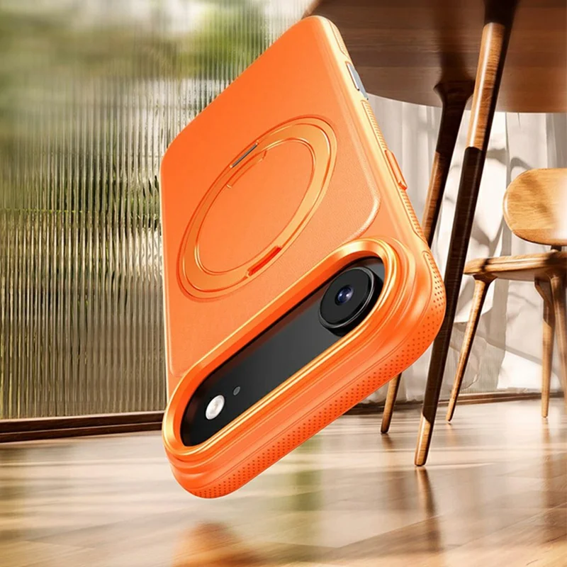 Чехол для iPhone Air, совместимый с MagSafe, с поворотной подставкой, текстура личи, поликарбонатный чехол из ТПУ - Оранжевый