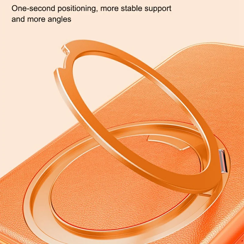 Cover per iPhone 17 Pro Compatibile con MagSafe con Supporto Girevole a 360°, Cover in PC e TPU con Texture Effetto Pelle di Litchi - Arancione