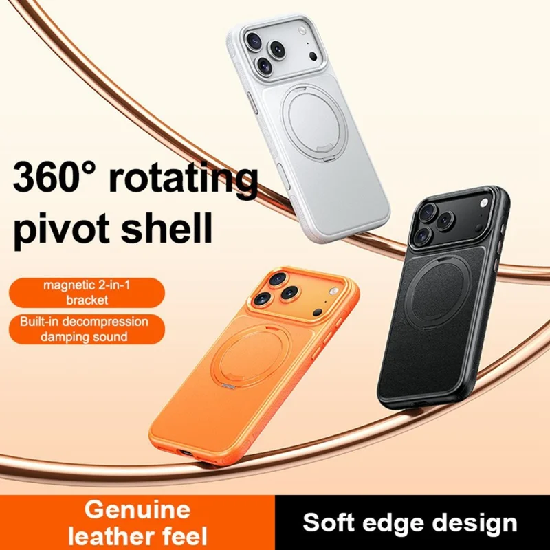 Für iPhone 17 Pro Max Hülle kompatibel mit MagSafe Drehbarer Ständer Litschi-Struktur PC TPU Handyhülle - Orange