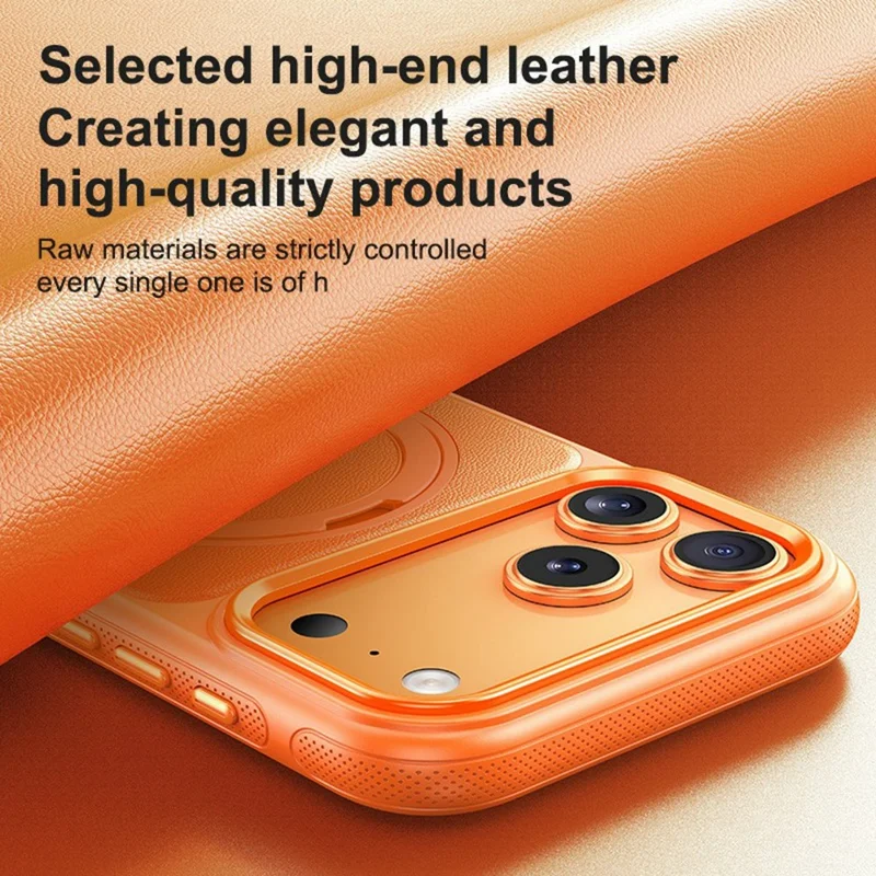 Für iPhone 17 Pro Max Hülle kompatibel mit MagSafe Drehbarer Ständer Litschi-Struktur PC TPU Handyhülle - Orange