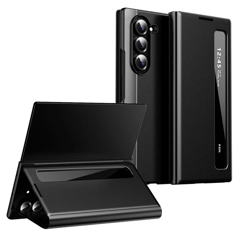For Samsung Galaxy Z Fold5 5G Case Smart View Window Leather Phone Cover - Black
