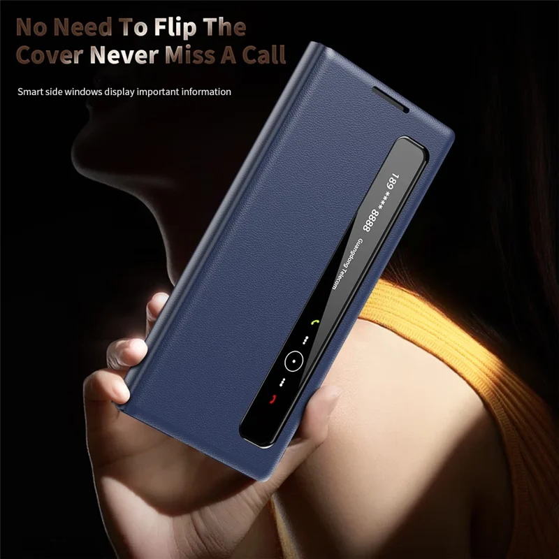For Samsung Galaxy Z Fold5 5G Case Smart View Window Leather Phone Cover - Sapphire