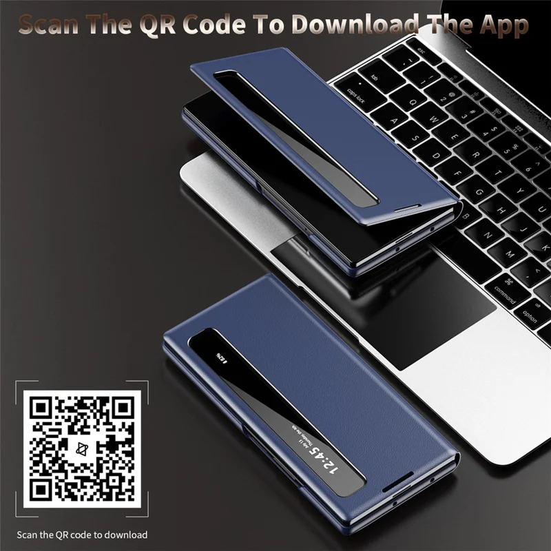 For Samsung Galaxy Z Fold5 5G Case Smart View Window Leather Phone Cover - Sapphire