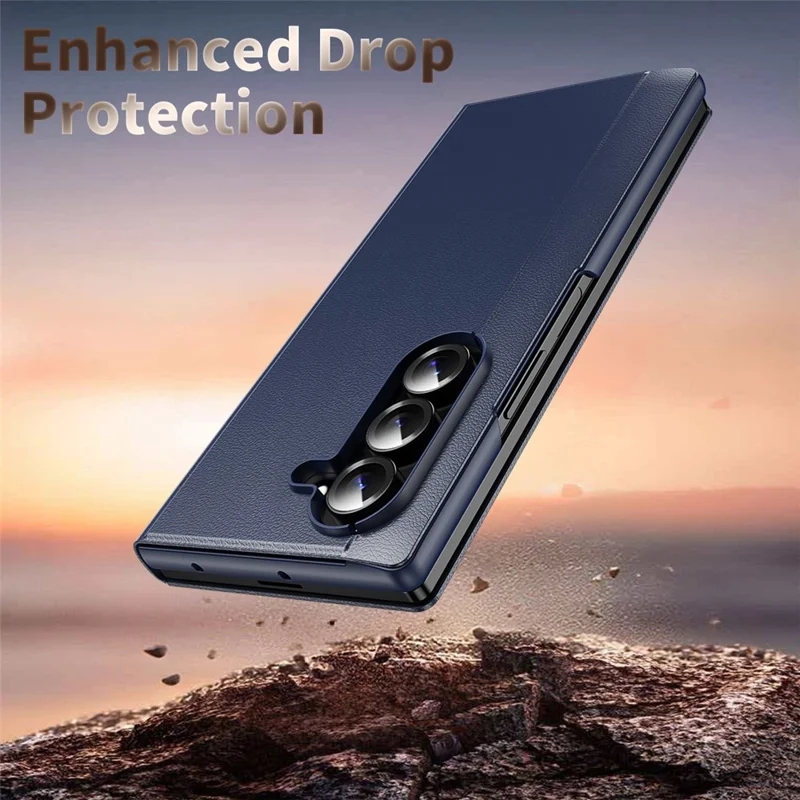 For Samsung Galaxy Z Fold5 5G Case Smart View Window Leather Phone Cover - Sapphire