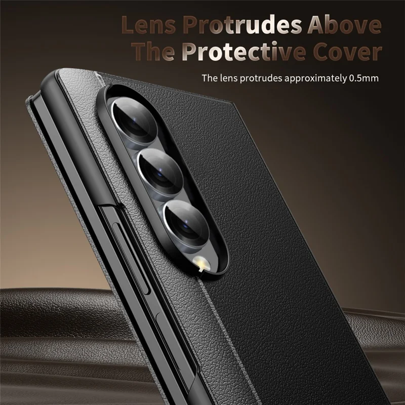 Cover per Samsung Galaxy Z Fold4 5G con Finestra Smart, Rivestimento in Pelle, Nero