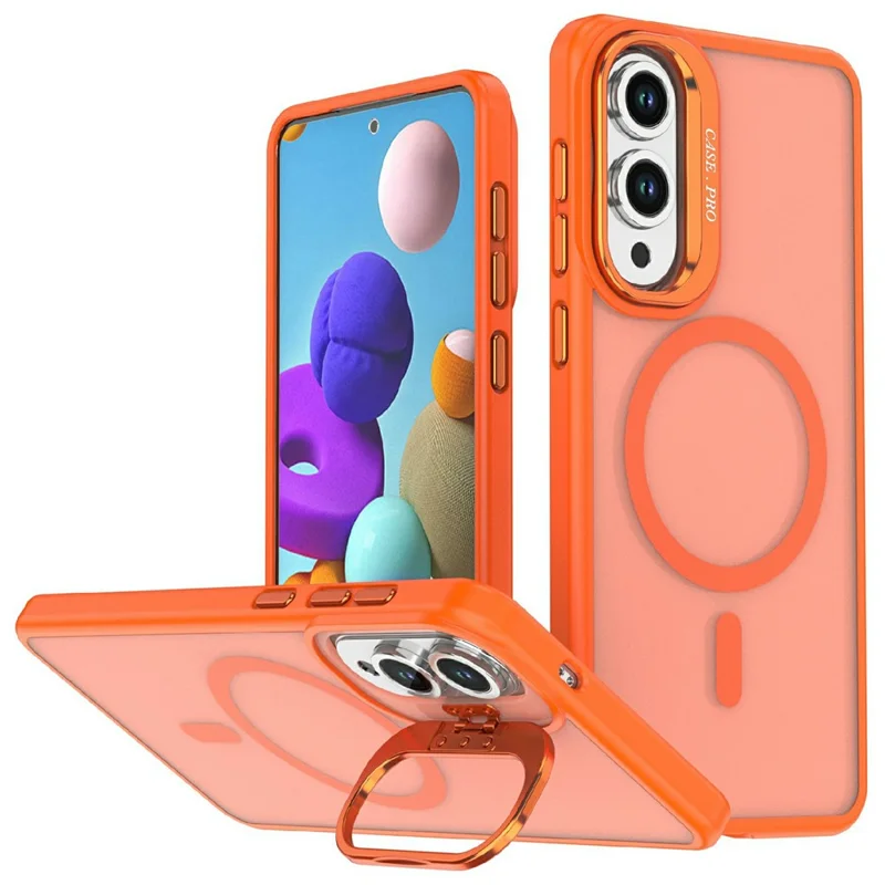 Étui magnétique pour Samsung Galaxy S25 Edge avec support pliable, housse mate en PC + TPU - Orange