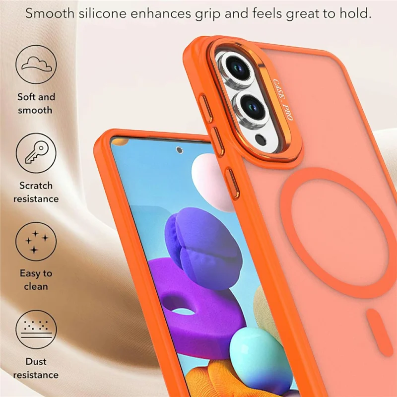 Étui magnétique pour Samsung Galaxy S25 Edge avec support pliable, housse mate en PC + TPU - Orange