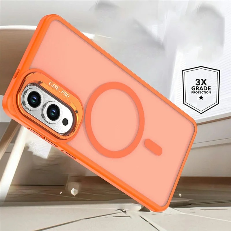 Étui magnétique pour Samsung Galaxy S25 Edge avec support pliable, housse mate en PC + TPU - Orange