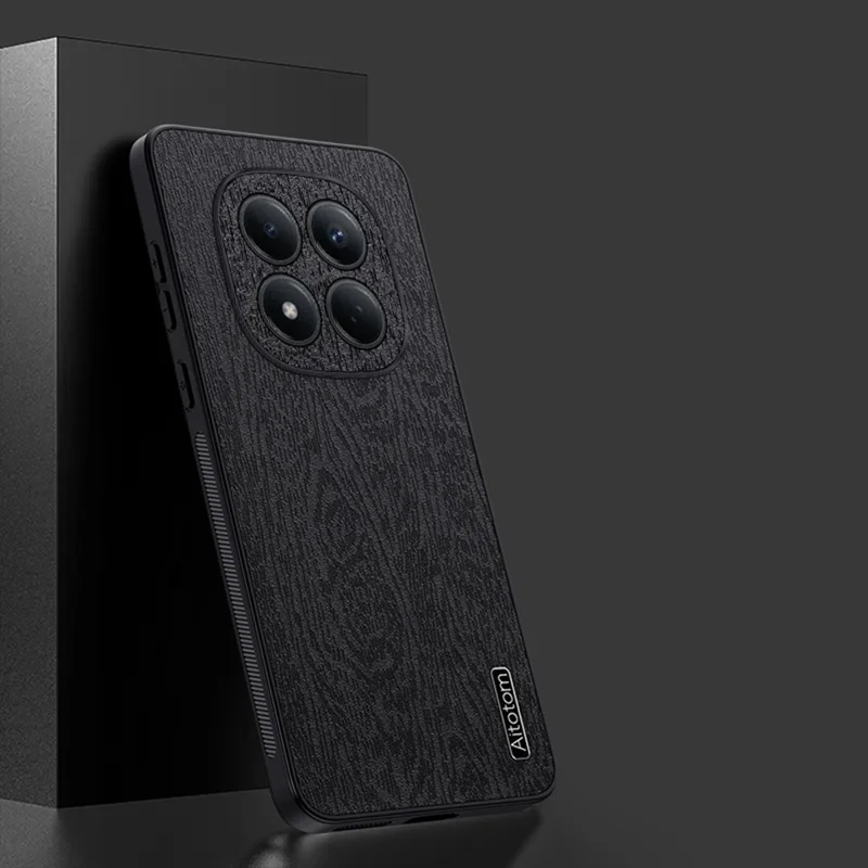 For Xiaomi Redmi Note 15 4G (Global) Case Wood Texture PU Leather Coated PC TPU Phone Cover - Black