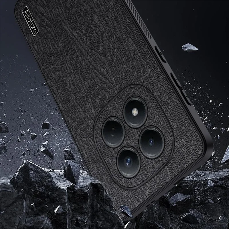 For Xiaomi Redmi Note 15 4G (Global) Case Wood Texture PU Leather Coated PC TPU Phone Cover - Black