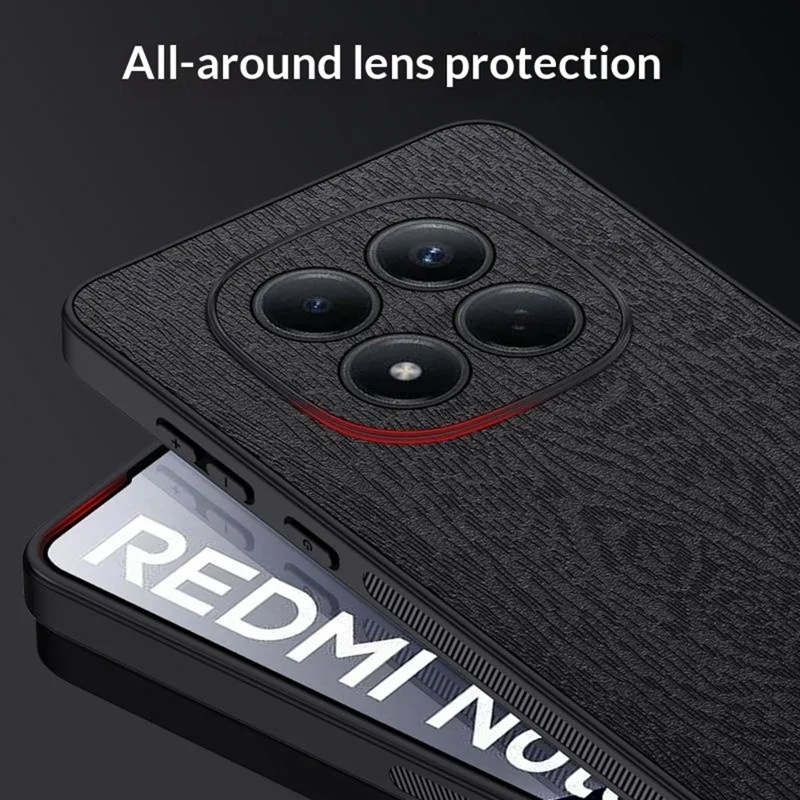 For Xiaomi Redmi Note 15 4G (Global) Case Wood Texture PU Leather Coated PC TPU Phone Cover - Black