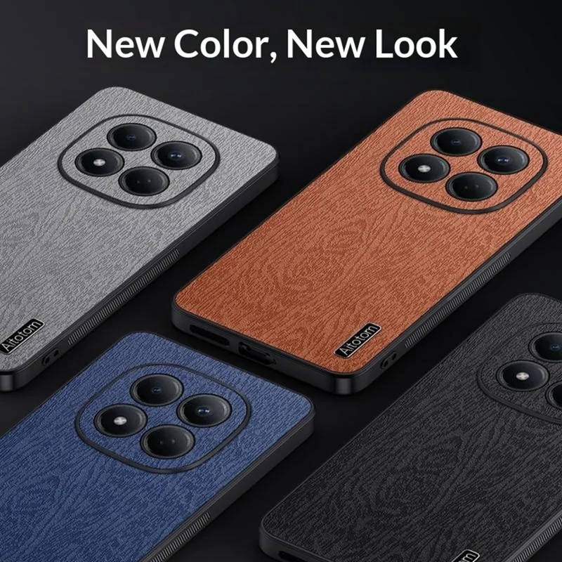 For Xiaomi Redmi Note 15 4G (Global) Case Wood Texture PU Leather Coated PC TPU Phone Cover - Black