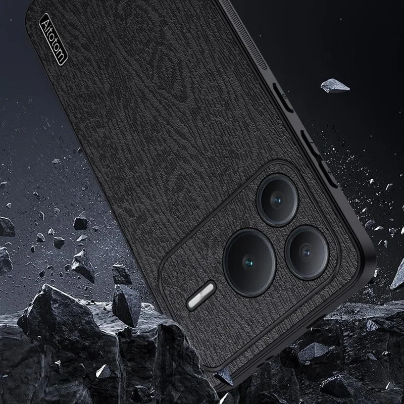 غطاء هاتف For Honor Power2 5G بتصميم خشبي مطلي بجلد PU مع حماية من البولي كربونات والبولي يوريثان - أسود