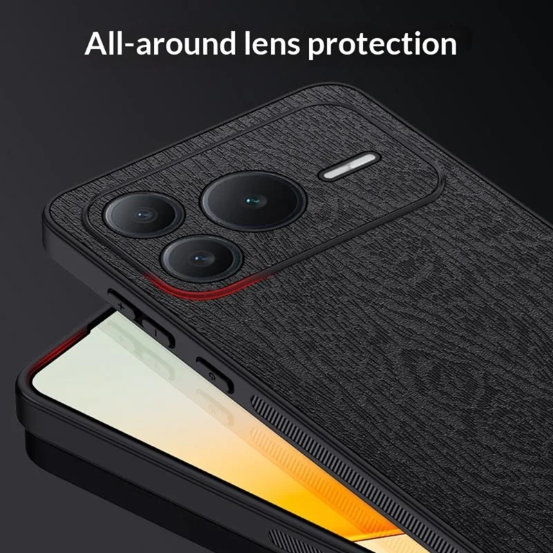 غطاء هاتف For Honor Power2 5G بتصميم خشبي مطلي بجلد PU مع حماية من البولي كربونات والبولي يوريثان - أسود