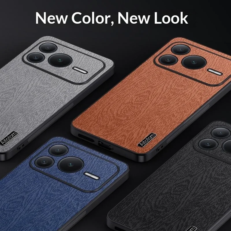 غطاء هاتف For Honor Power2 5G بتصميم خشبي مطلي بجلد PU مع حماية من البولي كربونات والبولي يوريثان - أسود