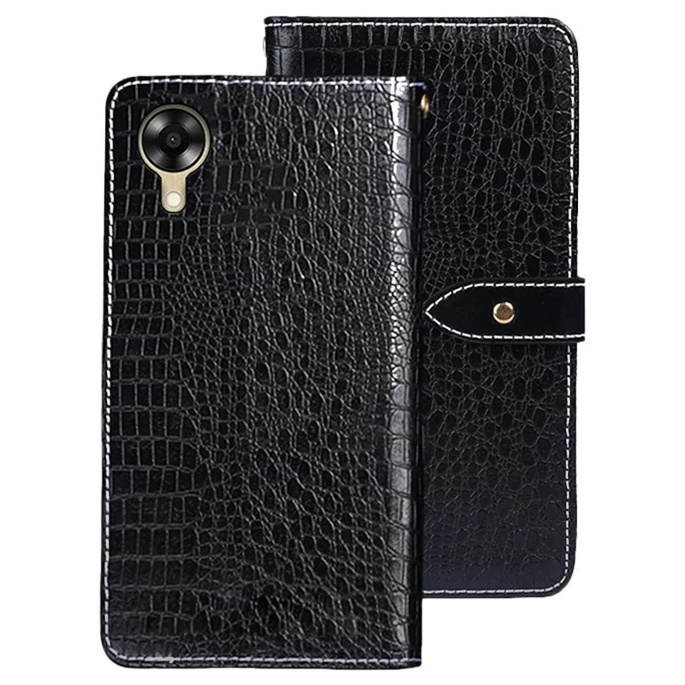 Idewei Per Oppo A17k 4G Crocodile Texture PU Pallet in Pelle Case di Shock TPU TPU Shell Intenner Closura Magnetica Copertina Del Telefono Flip Phone - Nero