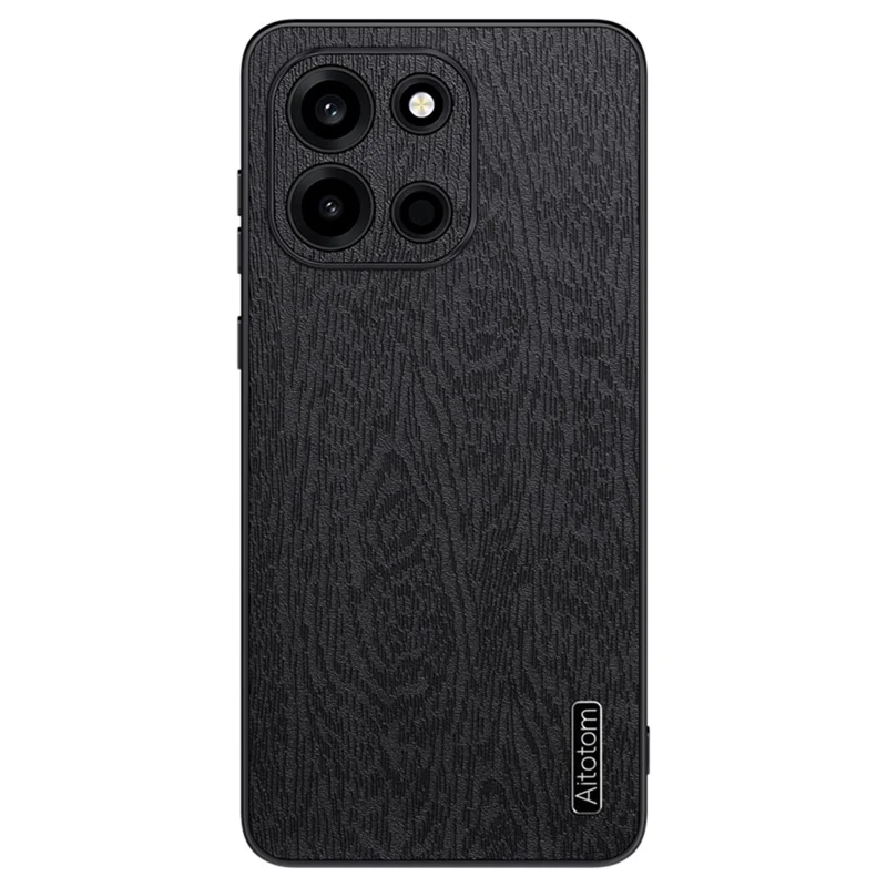 Coque pour OnePlus Turbo 6 5G, revêtement en cuir PU avec texture bois, coque en PC et TPU - Noir