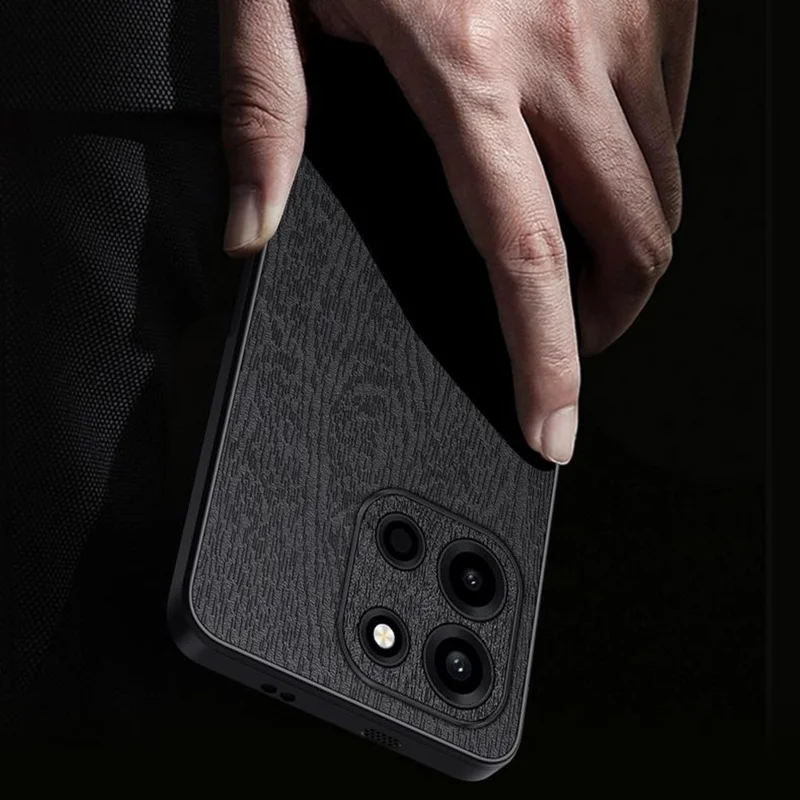 Coque pour OnePlus Turbo 6 5G, revêtement en cuir PU avec texture bois, coque en PC et TPU - Noir