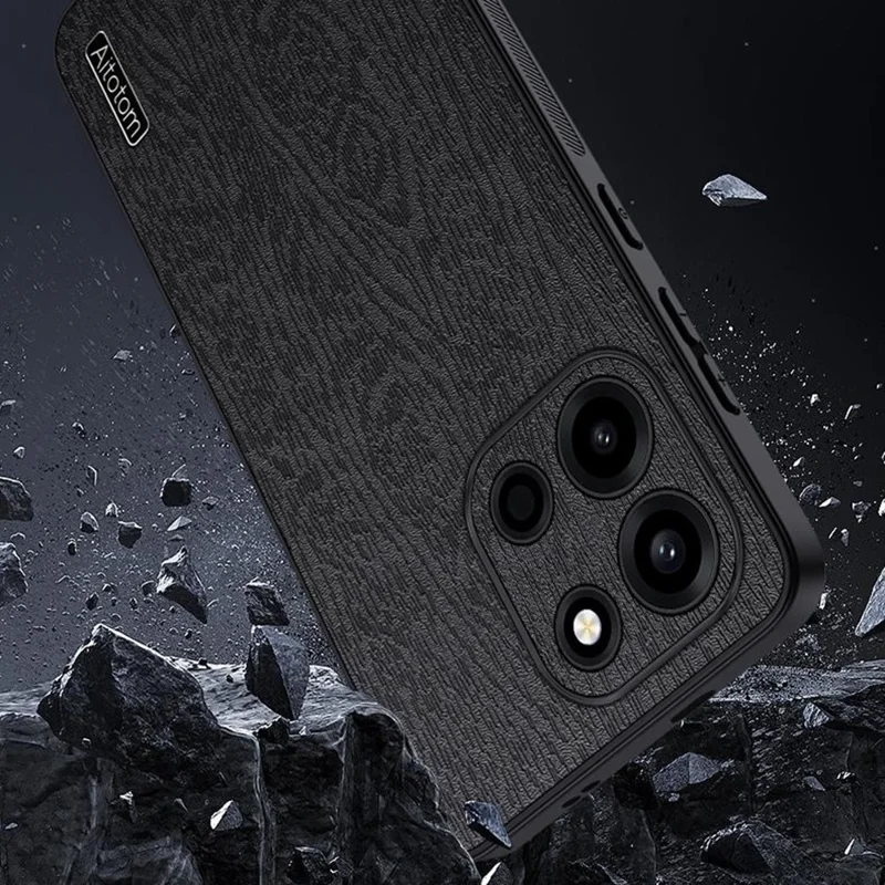 Coque pour OnePlus Turbo 6 5G, revêtement en cuir PU avec texture bois, coque en PC et TPU - Noir