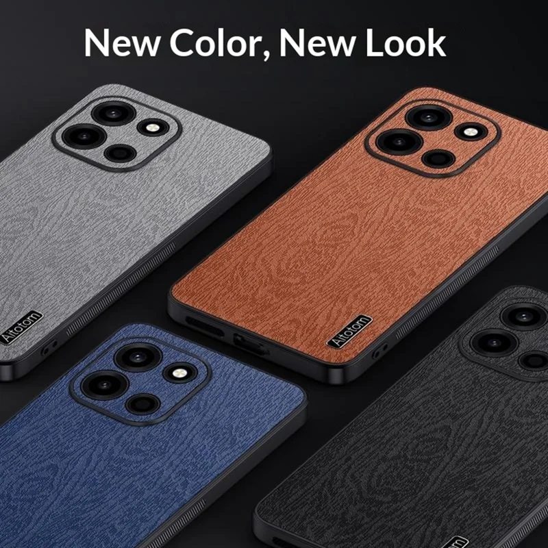 Coque pour OnePlus Turbo 6 5G, revêtement en cuir PU avec texture bois, coque en PC et TPU - Noir