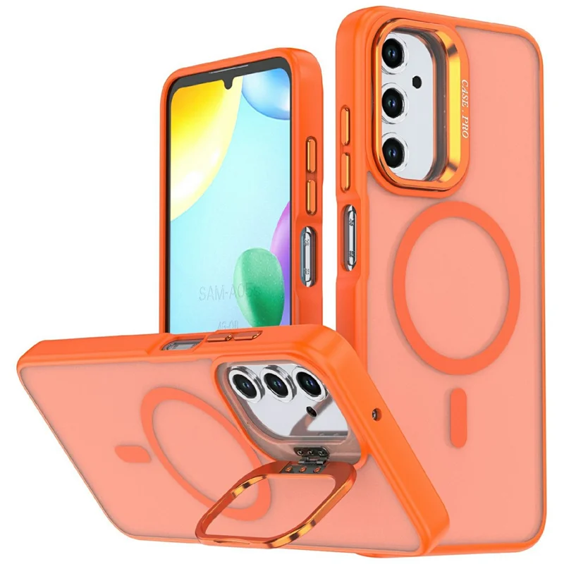For Samsung Galaxy A05s 4G Magnetic Case Foldable Kickstand Matte PC + TPU Phone Cover - Orange