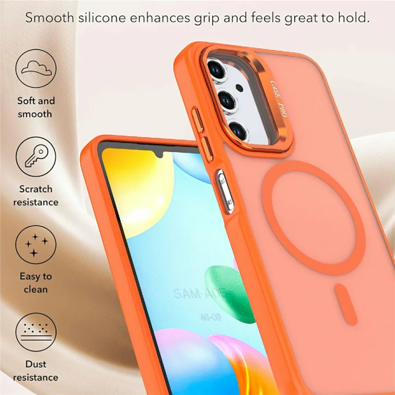For Samsung Galaxy A05s 4G Magnetic Case Foldable Kickstand Matte PC + TPU Phone Cover - Orange