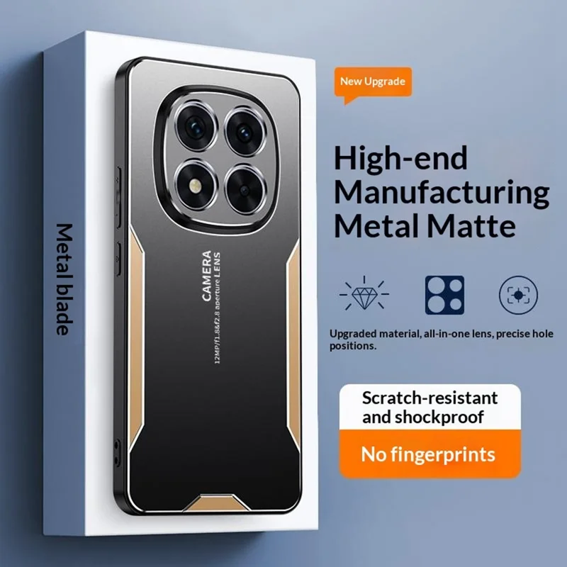 Coque pour Xiaomi Redmi Note 15 Pro 4G (Global) - Armature en alliage d'aluminium, dos en TPU et PC - Or